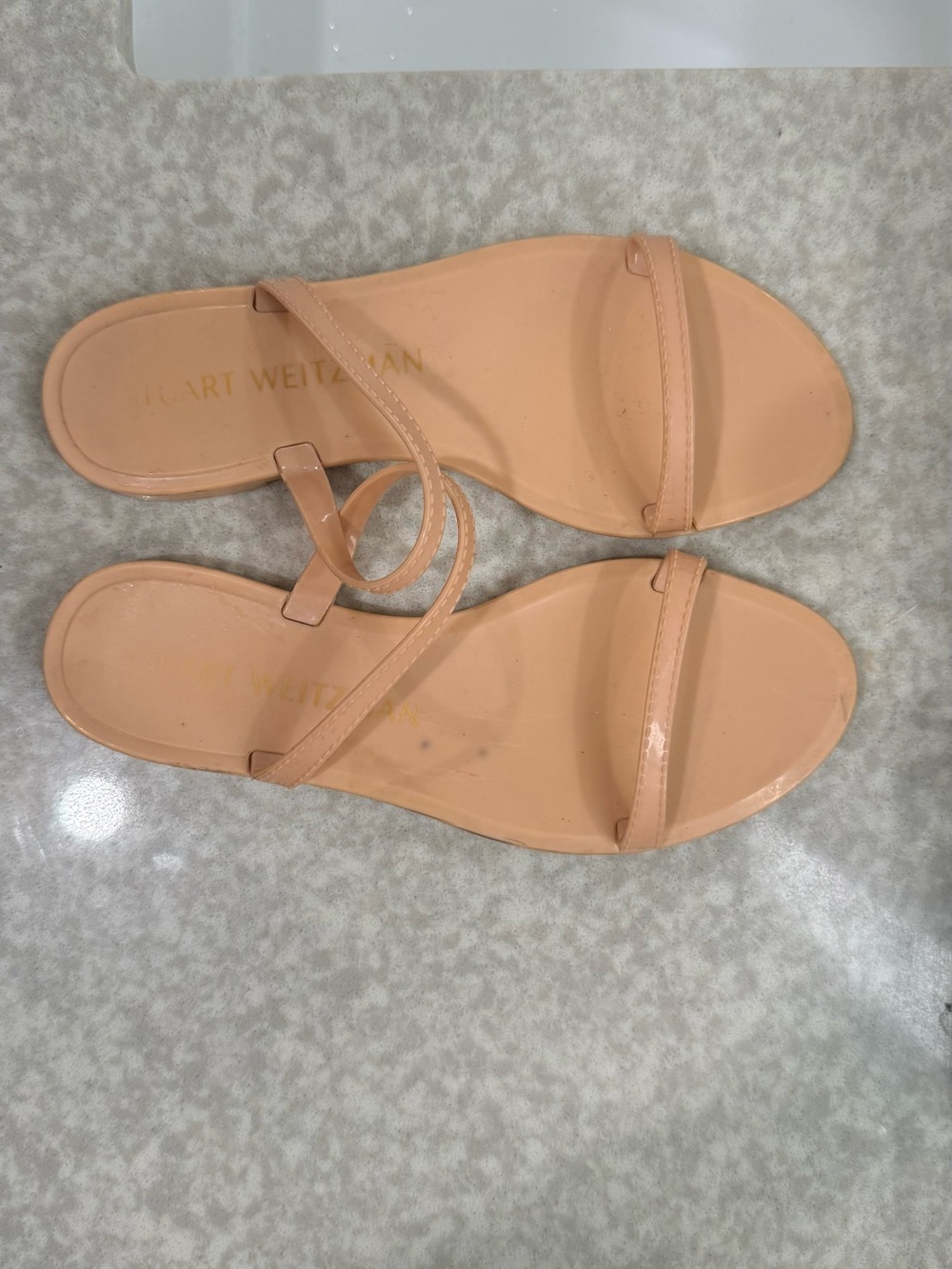 Stuart Weitzman Patent Blush Nude Pink Strappy Slide Jelly Sandals